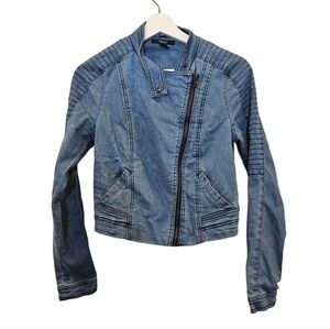 Forever 21 Denim Side Zip Jean Jacket Moto Blue